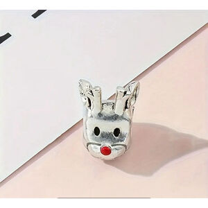 Charm Silver Red Reindeer Christmas Bead